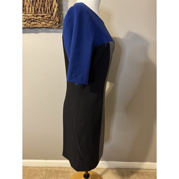 Tahari Dress 14 Black Blue Gray Colorblock Short Sleeve Sheath Career Church - Picture 11 of 11
